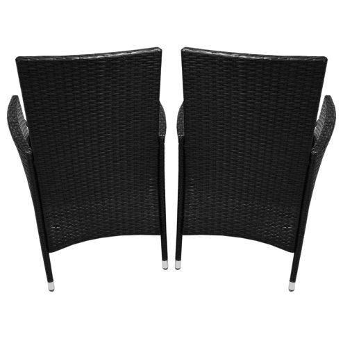 Black Rattan Bistro Set Garden Furniture 3 PCs Patio Weave Companion Outdoor Chairs Table Glass Top Set Conservatory Balcony 2 Seater Grey Cushions Washable Covers UV Protection | FREE Rain Cover