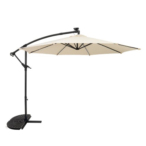 LED Cantilever Parasol 3m With Half Fan Base - Cream