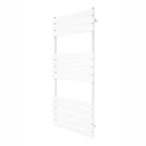 Vertical Towel Radiator Designer Flat Panel 1200mm x 500mm Bathroom Heated Rail Gloss White Central Heating Ladder Heater Wall Mounted Carbon Steel FREE Cleaning Brush Fixing Kit & Brackets