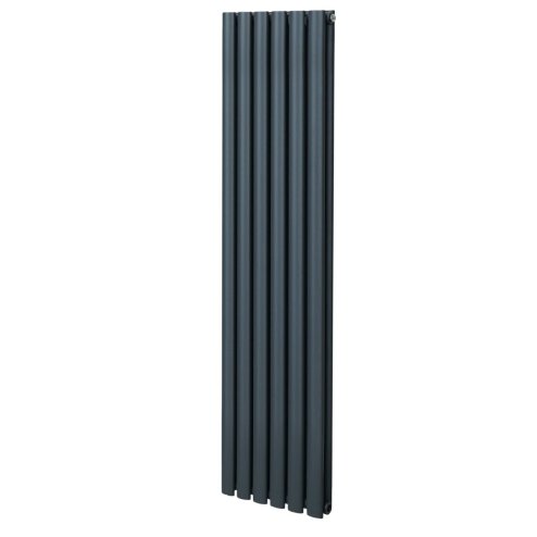 Oval Column Radiator 1600mm x 360mm Modern Designer Double Panel Central Heating Heater Matt Anthracite Grey Carbon Steel Vertical Kitchen Living Room FREE Cleaning Brush Fixing Kit & Brackets