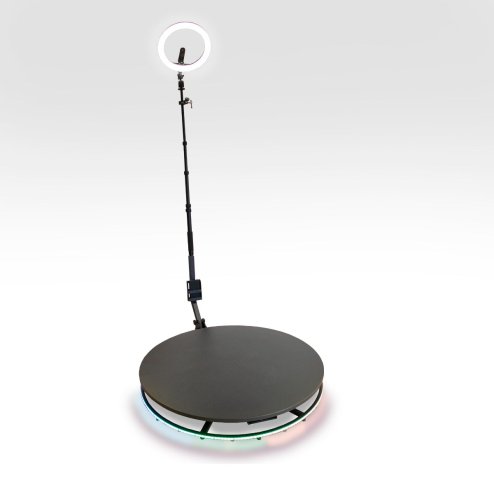 360 Photo Video booth 80cm Platform Rotating Selfie Spinner Party Wedding LED Ring Light Automatic Remote Control Bluetooth Adjustable Arm Slow Motion Battery or Mains Powered Flight Case Money Gun