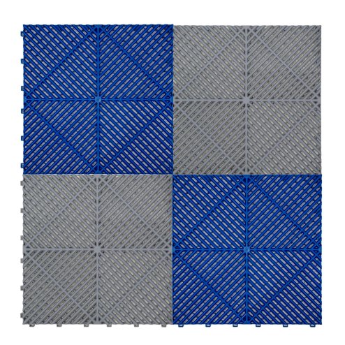 Vented Modular Interlocking Flooring Tiles & Edges 60 Grey & 60 Blue Single Garage Heavy Duty Floor Mat Showroom Workshop Outdoor Polypropylene Anti Slip Weather Resistant Drainage 3.2m x 6m 19.2m2