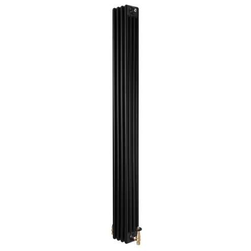 Traditional 4 Column Radiator & Valves - 1800 x 200mm - Black
