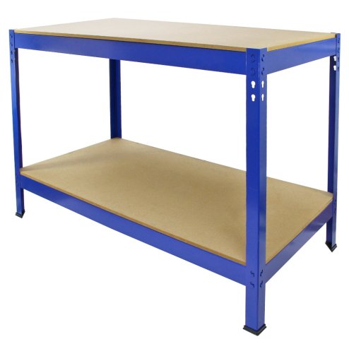 4 Bay 180cm x 90cm x 45cm Blue 5 tier (280KG Per Shelf) 1400KG Capacity | With 1 x Workbench | Garage Shed Storage Metal Shelving Units