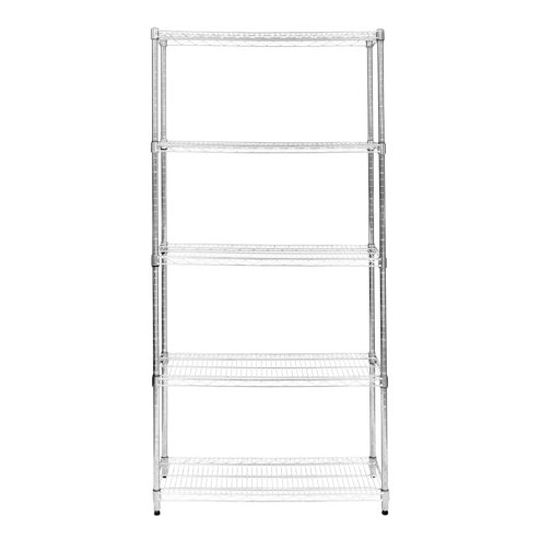 Wire Shelving Rack 5 Tier Metal Storage Unit Heavy Duty Free Standing Boltless Height Adjustable Shelves & Levelling Feet Kitchen Office Garage Silver Chrome 1000kg Weight Capacity 35cm x 90cm x 180cm