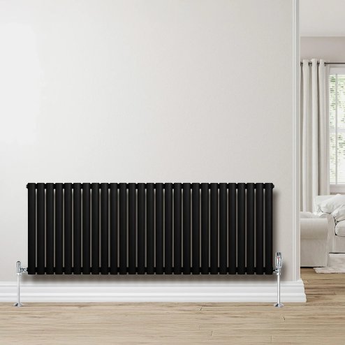 Oval Single Column Radiator & Valves - 600mm x 1620mm - Black