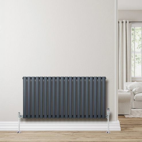 Oval Single Column Radiator & Valves - 600mm x 1200mm - Anthracite Grey