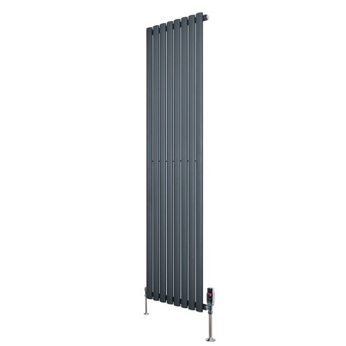 Oval Single Column Radiator & Valves - 1800mm x 480mm - Anthracite Grey
