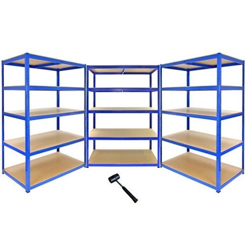 3 x Garage Shelving / Extra Large Shed Racking Unit 120cm Wide x 60cm Deep x 180cm High T-RAX + FREE Rubber Mallet