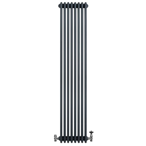 Traditional 4 Column Radiator & Valves - 1800 x 380mm - Anthracite Grey