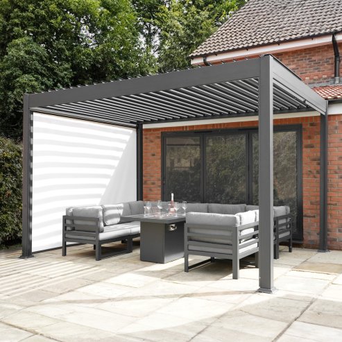 Anthracite Aluminium Pergola With White Blinds - 3m x 3m