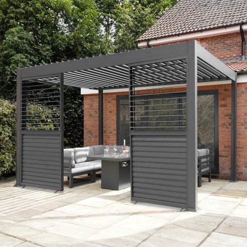 Anthracite Aluminium Pergola With 2 x Shutter Panels - 3m x 3m