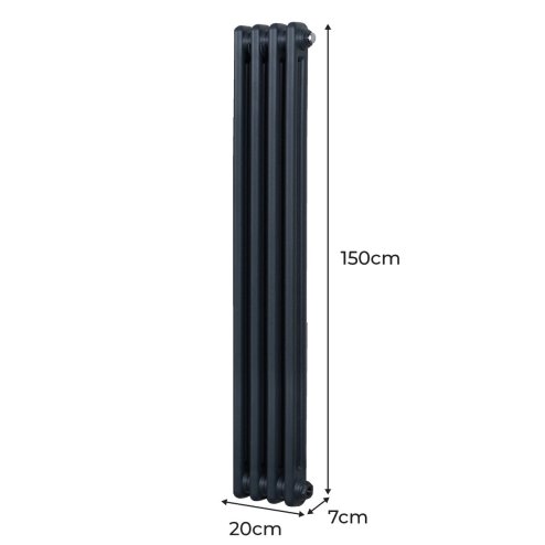 Traditional 2 Column Radiator 1500mm x 202mm Modern Central Heating Heater Matt Anthracite Grey Carbon Steel Vertical Wall Mounted Kitchen Living Room Bathroom Cleaning Brush Fixing Kit & Brackets