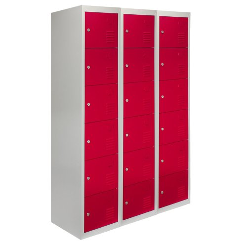 MonsterShop 3 x Metal Lockers, 6 Doors Storage, Red & Grey Metal Lockable Unit Staff School Gym Changing Room