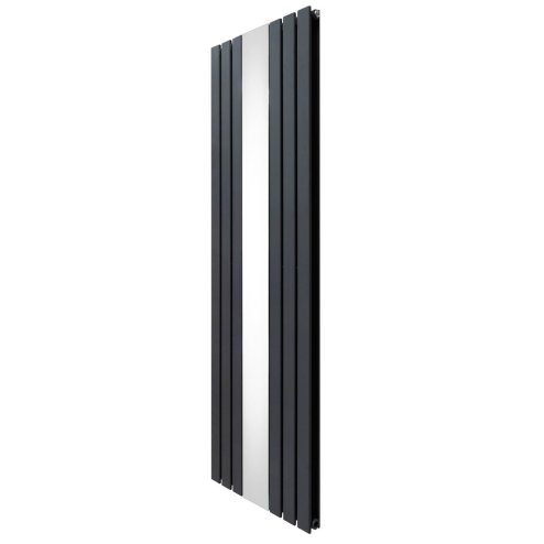 Flat Panel Radiator With Mirror 1800mm x 565mm Modern Designer Double Column Vertical Heater Matt Anthracite Grey Carbon Steel Wall Mounted Kitchen Living Room Cleaning Brush Fixing Kit & Brackets