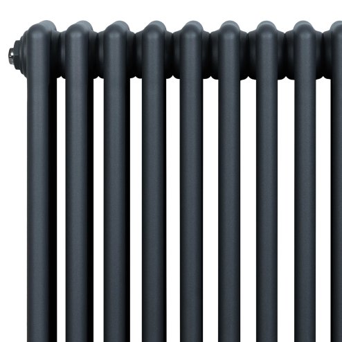 Traditional 4 Column Radiator & Valves - 600 x 1190mm - Anthracite Grey