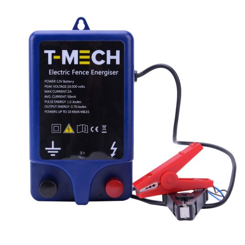 T-Mech Electric 12V Fence Energiser Water Resistant 1.0J 10KM Battery Powered Fencer