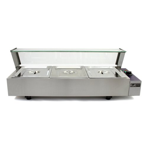 KuKoo Wet Well Catering Bain Marie Food Warmer Display, 3 Pan, 1/2 GN, 1.5kW, Stainless Steel