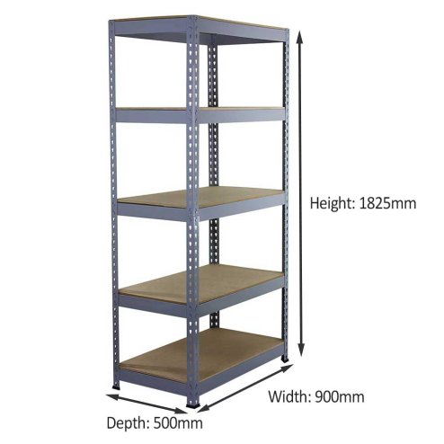 Garage Shelving Storage 5 Tier Heavy Duty Racking 200kg/shelf, Q-Rax Grey 90cm x 182.5cm x 50cm