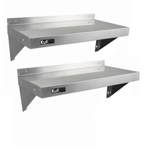 KuKoo Commercial Catering Corrosion Resistant x 2 Stainless Steel Kitchen Wall Shelf & Free Microfiber Cloths 900mm x 300mm