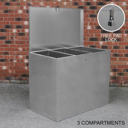 Large Storage Feed Bins 64L Galvanised Metal Waterproof Rodent Proof Outdoor Farm Garden Stables Animal Lockable Container Free Pad Lock | 3 Compartments