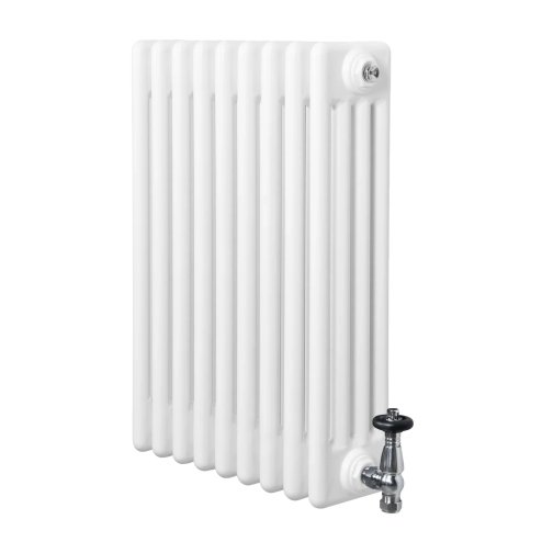 Traditional 4 Column Radiator & Valves - 600 x 425mm - White