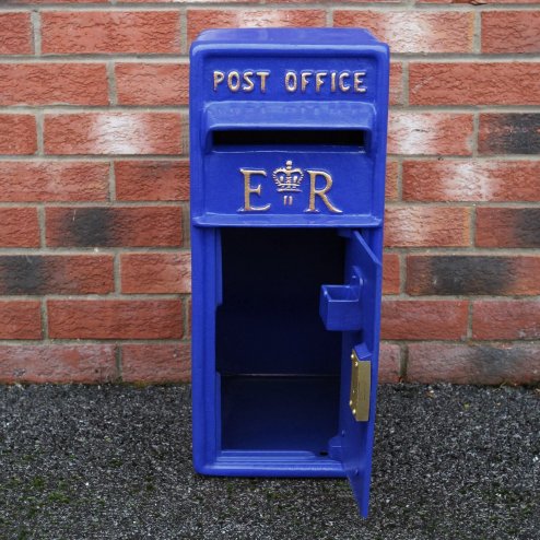Royal Mail Post Box Scottish Cast Iron Wall Mounted Royal Mail Wedding Authentic Pillar Replica Lockable Post Office Letter Box Blue