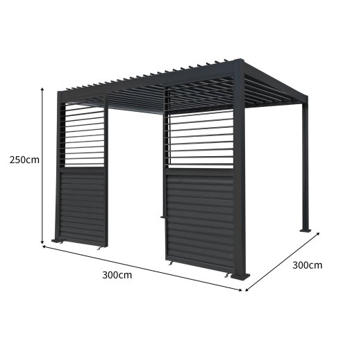 Anthracite Aluminium Pergola With 2 x Shutter Panels - 3m x 3m