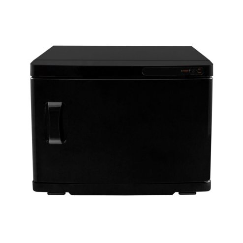 Hot Towel Warmer Black 23L Cabinet Heater UV Steriliser Disinfection Facial Salon Beauty Spa Gym Bathroom Home Equipment Stainless Steel Electric 2 Removable Shelves Drip Tray 200W 2 x FREE Tongs