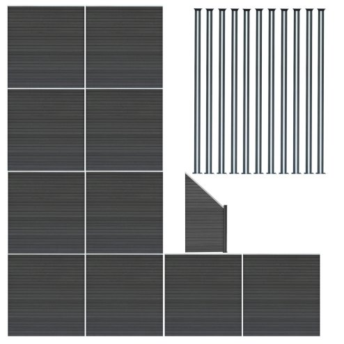 Composite Fence Panels, Angled Piece & LED Posts 6ft x 60ft - Grey