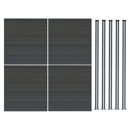 Composite Fence Panel x 4 & LED Posts x 5 - Grey