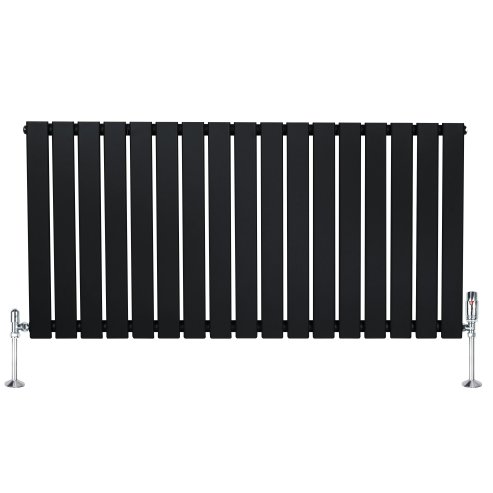 Flat Single Column Radiator & Valves - 600mm x 1190mm - Black