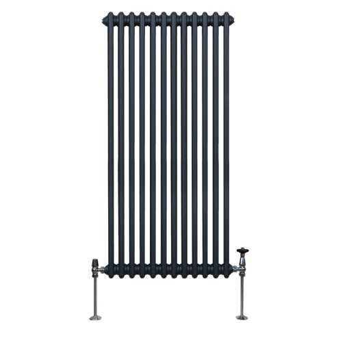 Traditional 2 Column Radiator 1500mm x 562mm Modern Central Heating Heater Matt Anthracite Grey Carbon Steel Vertical Wall Mounted Kitchen Living Room Bathroom Cleaning Brush Fixing Kit & Brackets