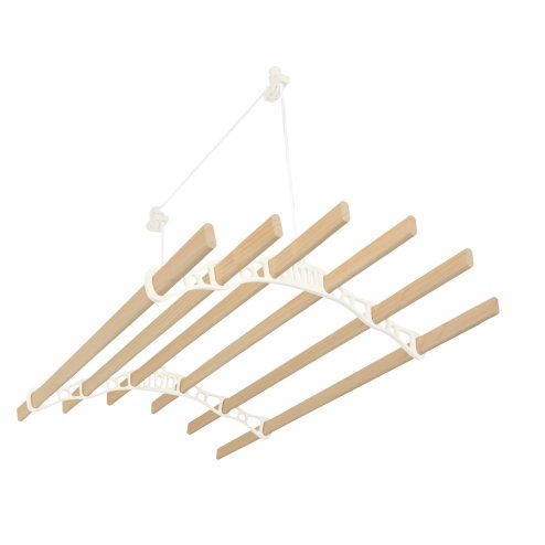 Clothes Airer Ceiling Pulley 6 Lath 1.5m Ivory Maid Traditional Mounted Clothing Dryer Victorian Clothes Horse Laundry Drying Rack Extendable Cast Iron Varnished Pine Kitchen Utility FREE Fixing Kit