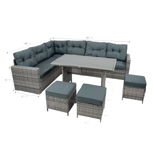 Rattan Corner Set With Composite Table - Grey
