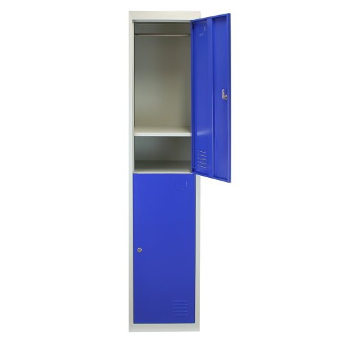 MonsterShop 3 x Blue 2 Door Metal Storage Lockers, Red & Grey Steel Lockable Unit, Staff Gym School Changing Room