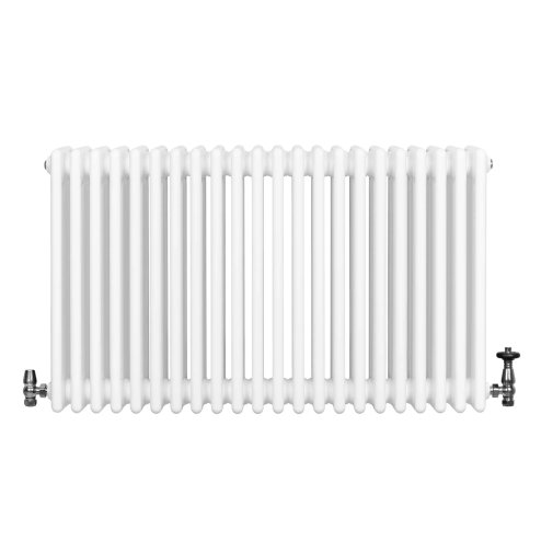 Traditional 4 Column Radiator & Valves - 600 x 1010mm - White