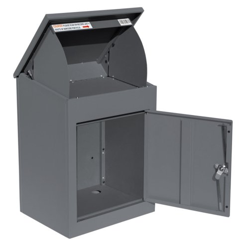 Parcel Post Drop Box Grey Large Steel Outdoor Lockable 2 Keys Letter Mail Package Courier Container Delivery Storage Wall Mount Safe Secure Anti Fishing Scannable Barcode FREE Screwdriver Fixing Kit
