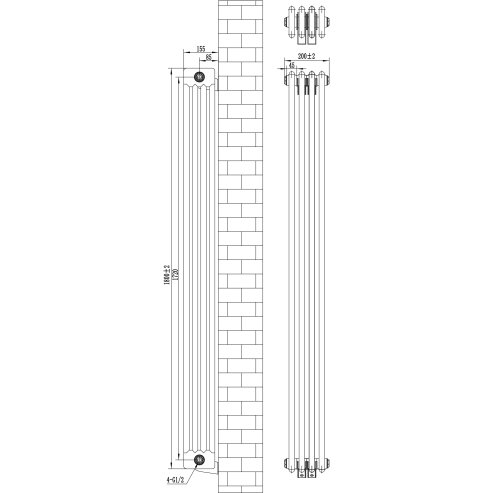 Traditional 4 Column Radiator - 1800 x 200mm - Anthracite Grey