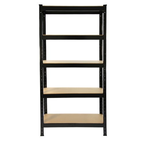 8 x Black Racking Bay Unit 5 Tier Heavy Duty Steel Metal 150kg capacity Per Shelf Garage Shelves Storage Warehouse Shed Workshop Boltless Shelving 75cm x 150cm x 30cm Free Rubber Mallet