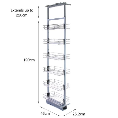 KuKoo Pull Out Kitchen Larders, 46cm D, 190-220cm H, Soft Close Slide Out, Storage Cabinet Wire Baskets