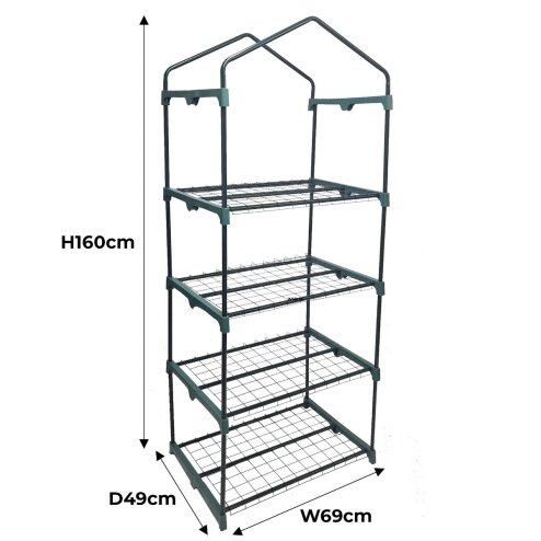 4 Tier Mini Greenhouse PE Green Waterproof Cover Plastic Small Shelves Grow House Plants Garden Outdoors Steel Frame | Free Trowel