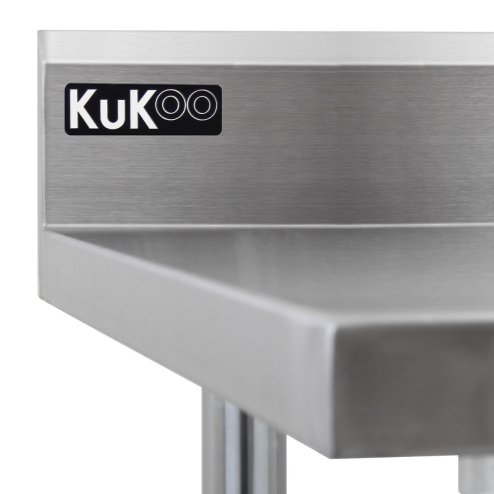 6ft Stainless Steel Catering Bench & 2 Wall Mounted Shelves Commercial Kitchen Work Prep Table Worktop Backsplash 2 Tier Adjustable Heavy Duty Corrosion Resistant FREE Microfibre Cloths & Fixing Kit
