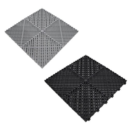 Vented Modular Interlocking Flooring Tiles & Edges 90 Grey & 30 Black Single Garage Heavy Duty Floor Mat Showroom Workshop Outdoor Polypropylene Anti Slip Weather Resistant Drainage 3.2m x 6m 19.2m2