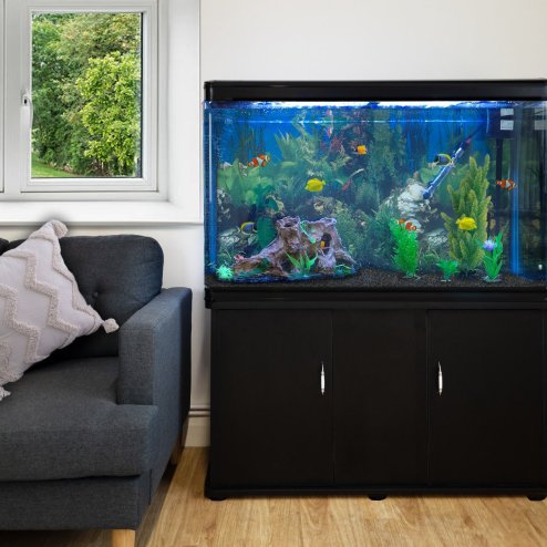 MonsterShop Aquarium Fish Tank, Filter, Heater & Stand, 4ft, 300L, Black, 120.5cm x 143.5cm x 39cm