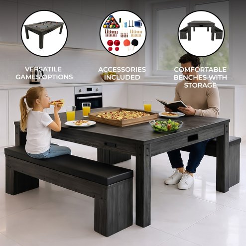 7-In-1 Games Table & Storage Benches x 2 - Grey