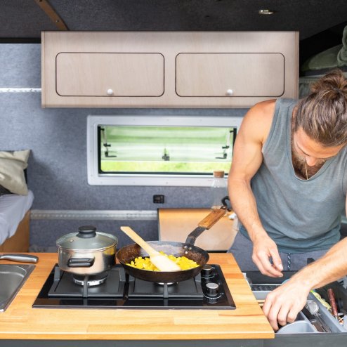 Campervan Overhead Cabinet 2 Door Top Locker Central Divider Camper Van Furniture Storage Lightweight Solid Birch Plywood Unpainted Soft Close Hinges Push Button Locks Pre Drilled Holes Fixing Kit