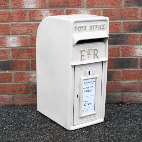Royal Mail Post Box with Floor Stand ER Cast Iron Wall Mounted Wedding Authentic Pillar Replica Lockable Post Office Letter Box White