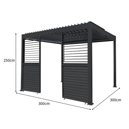 Aluminium Pergola With Anthracite Blinds & 2 Shutter Panels - 3m x 3m