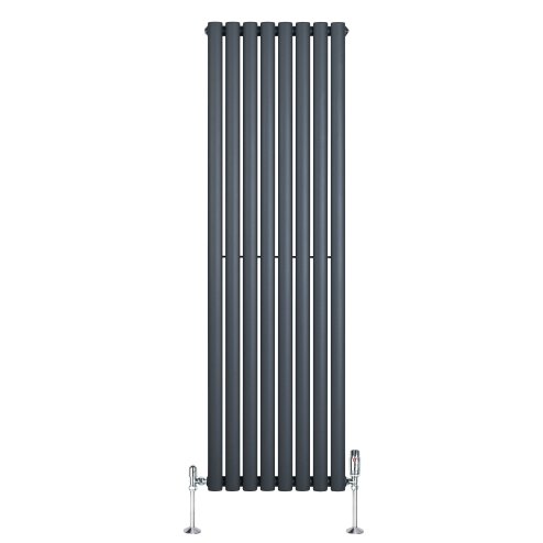Oval Single Column Radiator & Valves - 1600mm x 480mm - Anthracite Grey